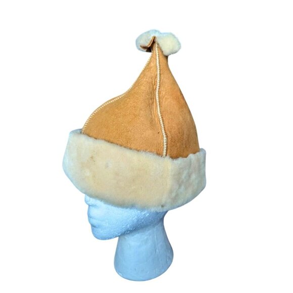 Vintage Leather Suede Shearling Wool Sherpa Lamb Hat by Sheep Shapes Co. Boho - Picture 1 of 9
